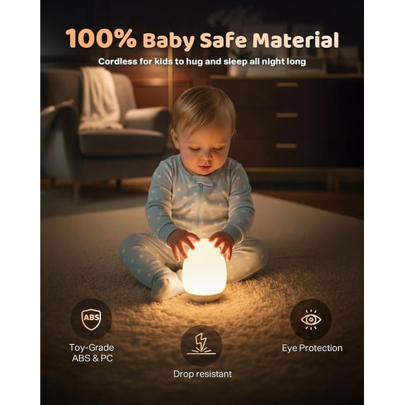 Egg Night Light for Nursery: Baby Night Lights Tap Lamp Stepless Dimming with Warm White and 7 RGB Colors Rechargeable Portable for Infant and Kids Bedroom Breastfeeding Sleep Aid