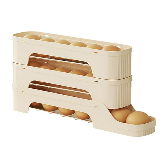 Egg Organizer 3-Layer Automatic Slide Egg Dispenser for Refrigerator, Green, Large Capacity Kitchen Storage, Food Safe Rolling Egg Holder