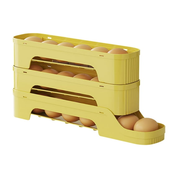 Egg Organizer 4-Layer Automatic Slide Egg Dispenser for Refrigerator, Beige, Extra Large Capacity Kitchen Storage, Food Safe Rolling Egg Holder