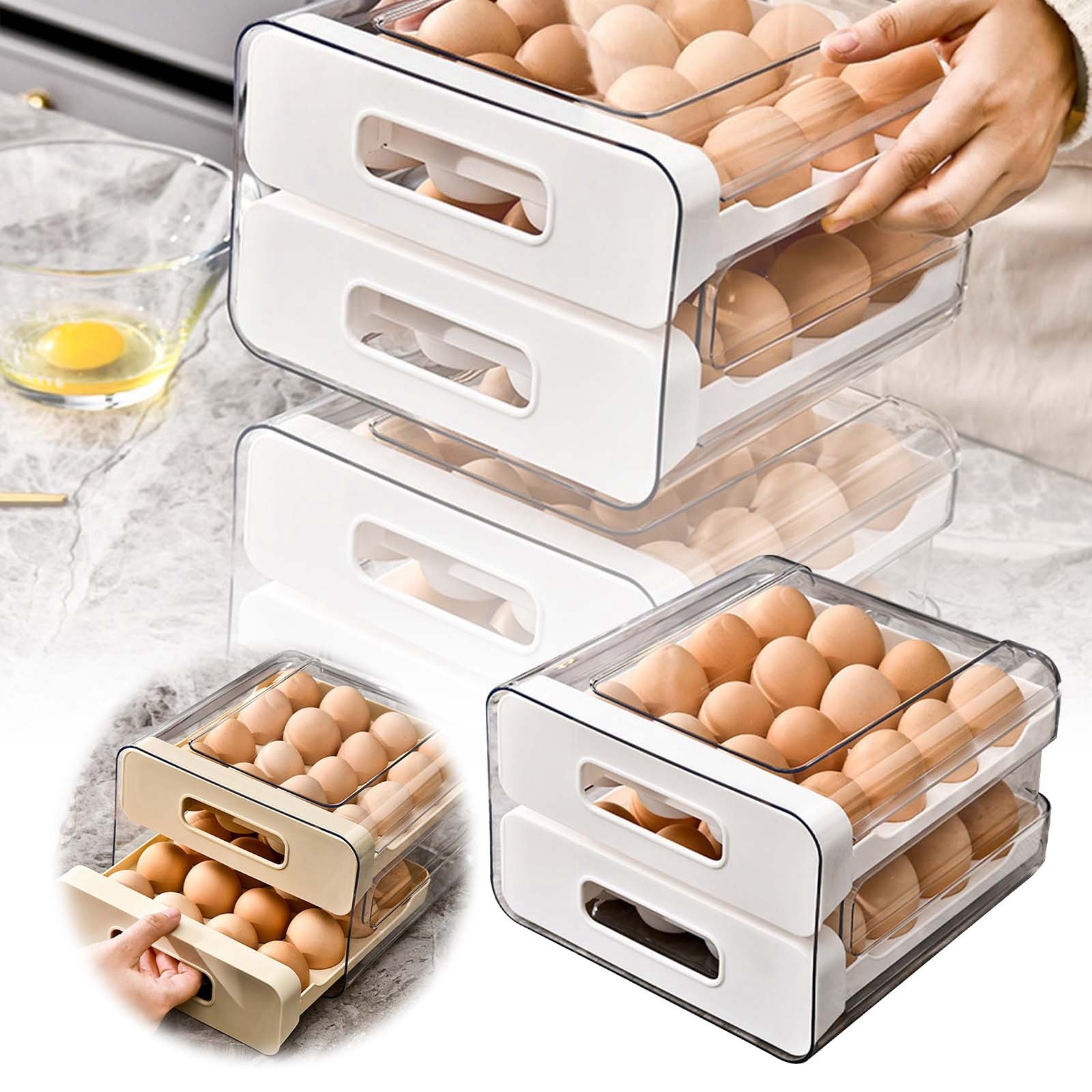 Egg Organizer Case Refrigerator Rack Storage Box Container With Lid Large Capacity Layer Transparent Design Stackable Tray High-quality