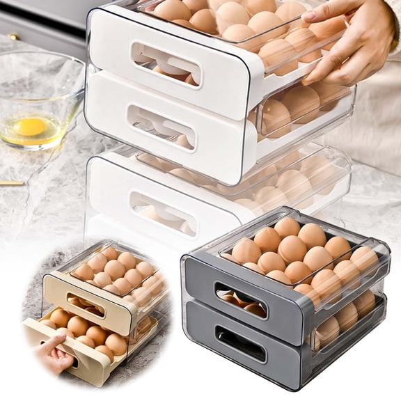 Egg Organizer Case Refrigerator Rack Storage Box Container With Lid Large Capacity Layer Transparent Design Stackable Tray High-quality