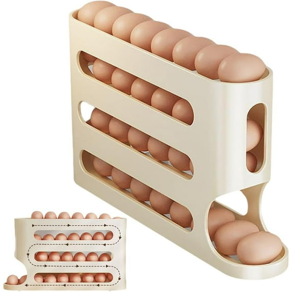 Egg Organizer for Fridge 60 Eggs,Egg Holder Countertop,Egg Holder for Refrigerator 60 Egg,4-layer Tilted Design Slide Egg Storage Holder, Automatic Scrolling Egg Holder, Egg Organizer for Fridge Door