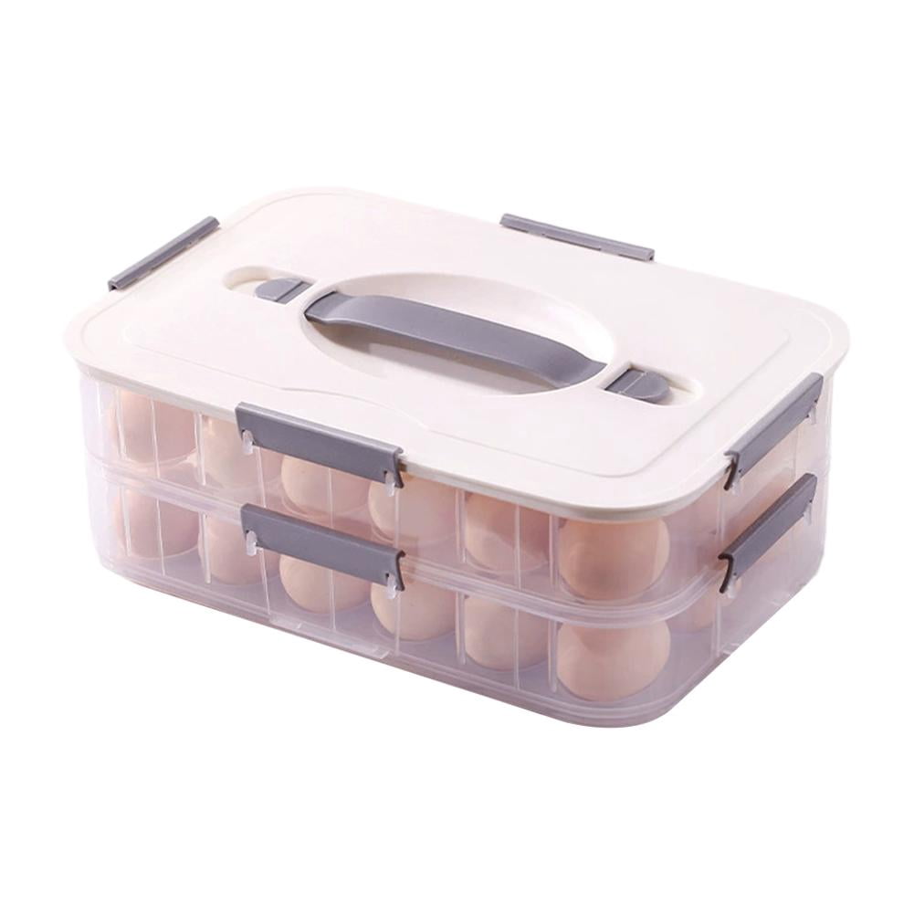 Stackable Egg Storage Container with Lid 2-Layer Plastic Holder, Leak-Proof Design with Handle and Secure Lock for Refrigerator Organization Holds Up to 36 Eggs