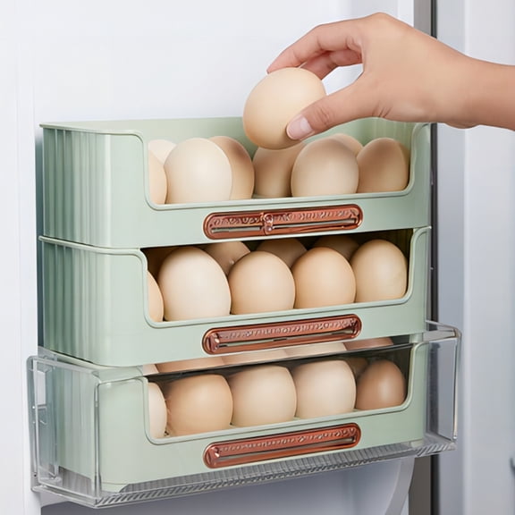 Egg Organizer for Refrigerator Side Door, Stackable Kitchen Storage Box, Egg Preservation Container, Space-Saving Refrigerator Egg Holder （Green）