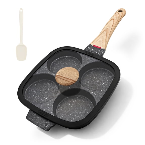 Egg Pan Non Stick, 4 Hole Egg Frying Pan with Lid Egg Burger Pan Multi Pancake Pan