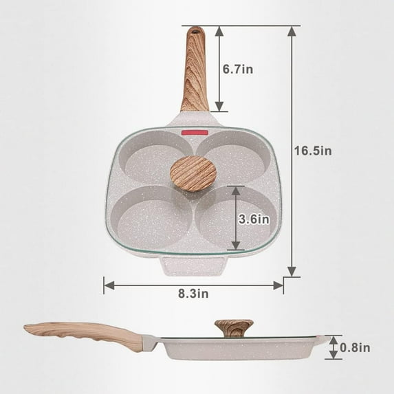 Egg Pan with Lid Nonstick 4 Cups Pancake Pan for Breakfast, Gas & Induction Compatible White
