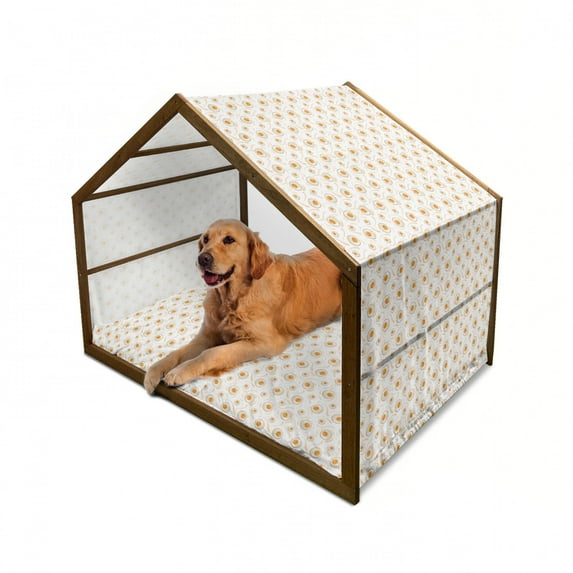 Egg Pet House, Breakfast Food Pattern with Fried Eggs Healthy Protein Omelets Morning Meal, Outdoor & Indoor Portable Dog Kennel with Pillow and Cover, 5 Sizes, Marigold Peach Cream, by Ambesonne