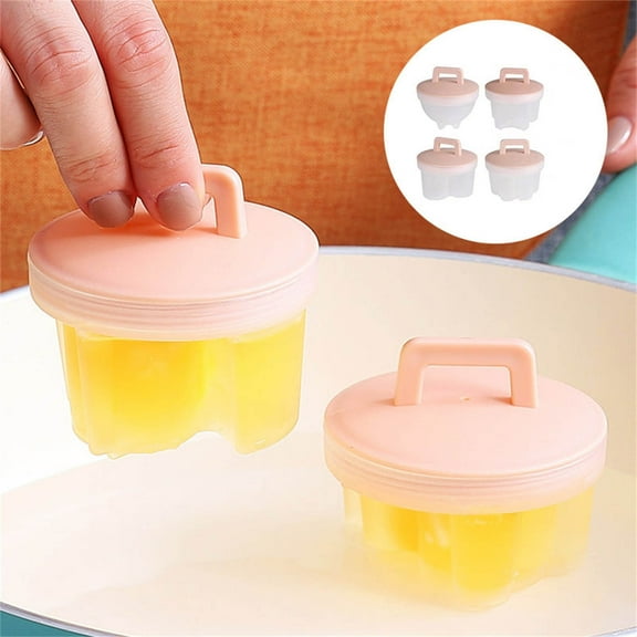 Egg Poacher Cups Set | 4pcs Silicone Nonstick Egg Cooker | Hard Boiled, Poached, Scrambled Egg Kitchen Tool | Cute Shapes | High Heat Resistant | Easy Clean | Breakfast Cooking Utensil with Brush