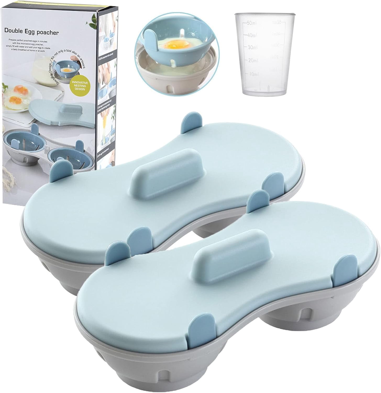Egg Poacher Microwavable, Egg Steam with Measure Cup Dishwashable, Egg Maker Poached Egg Steamer Kitchen Gadget