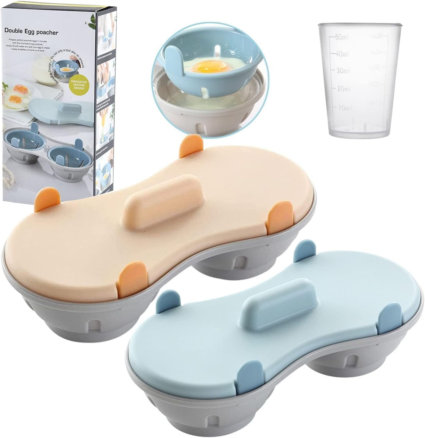 Egg Poacher Microwavable, Egg Steam with Measure Cup Dishwashable, Egg Maker Poached Egg Steamer Kitchen Gadget
