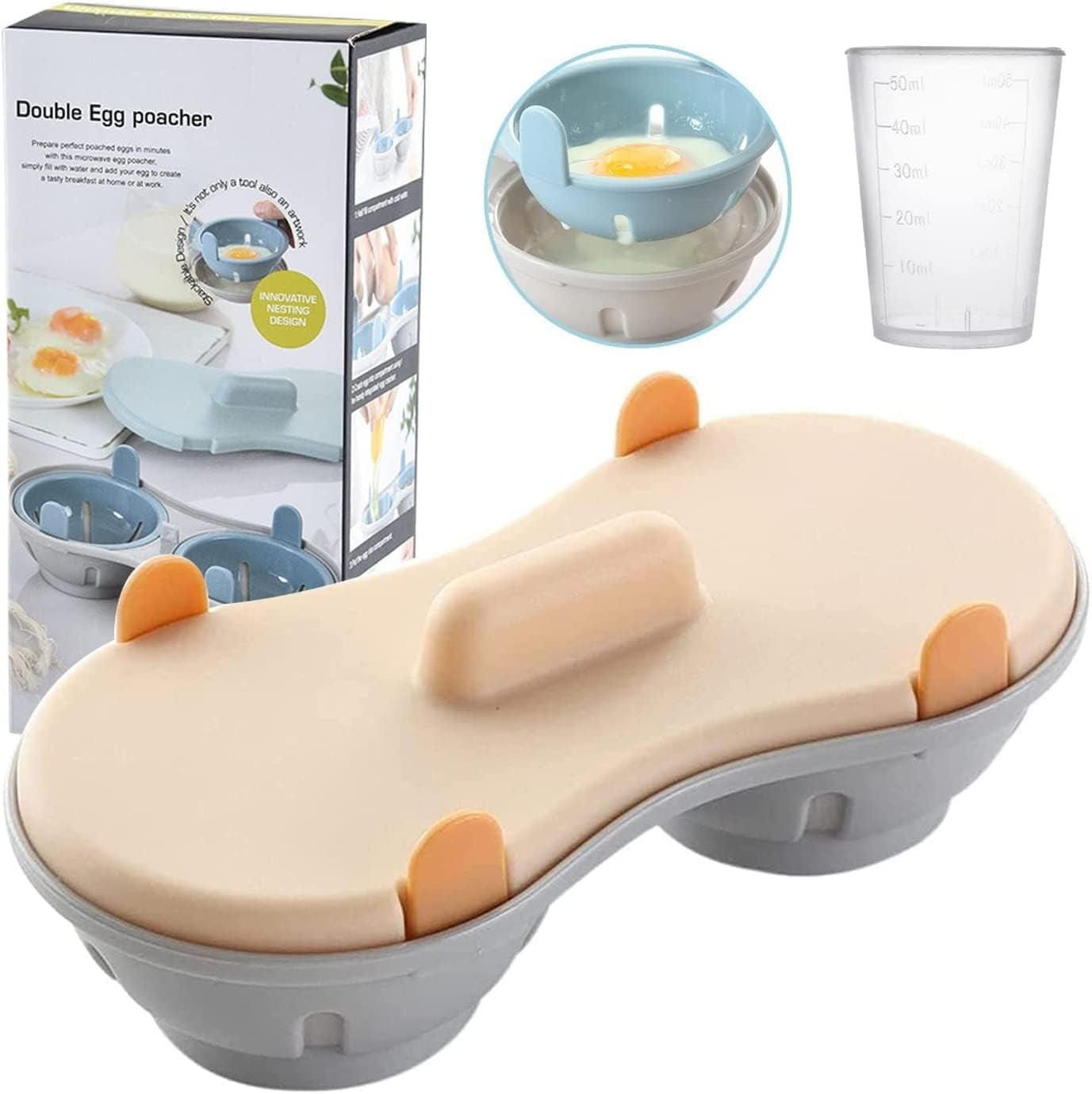 Egg Poacher Microwavable, Egg Steam with Measure Cup Dishwashable, Egg Maker Poached Egg Steamer Kitchen Gadget