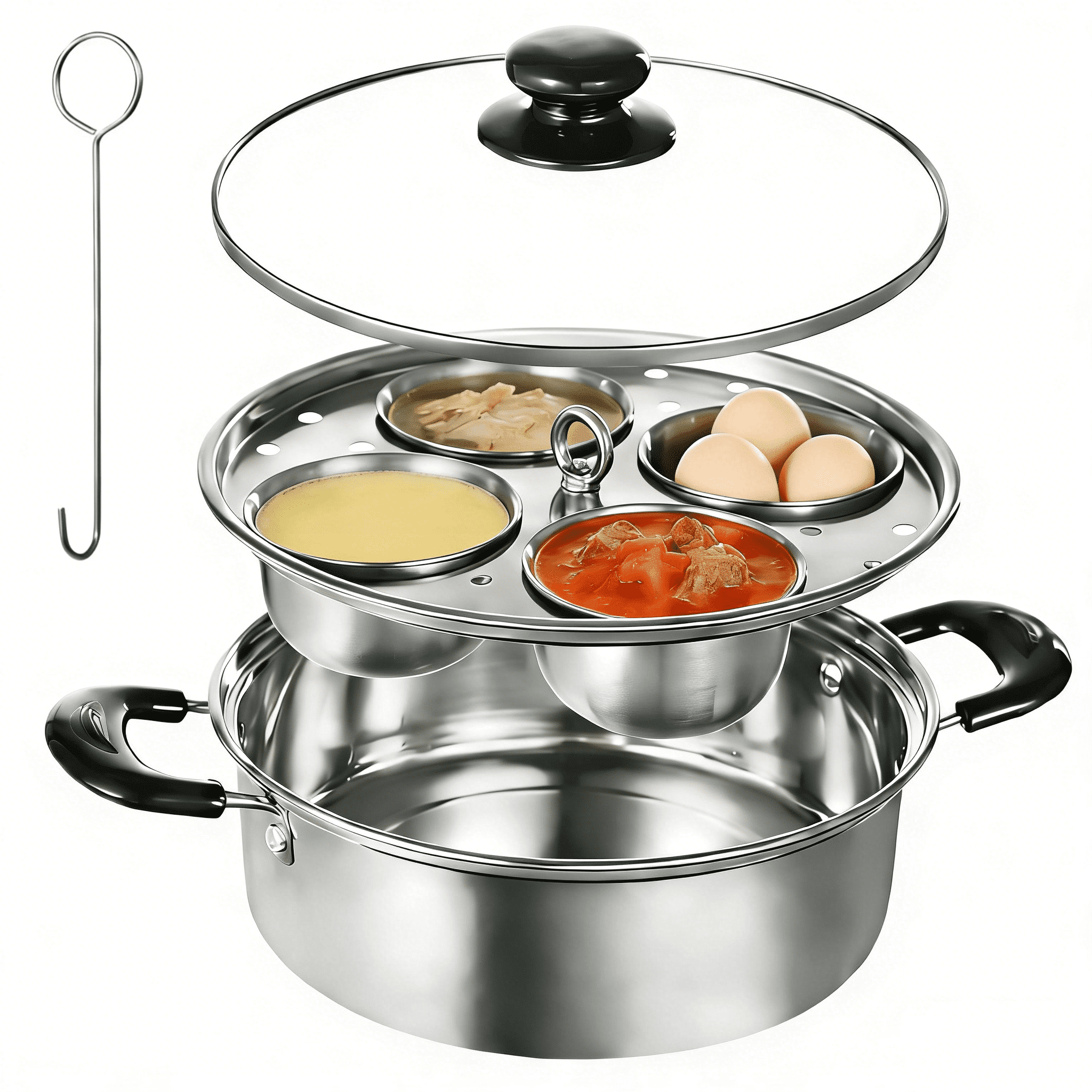 FANGNISN Egg Poacher Pan, Stainless Steel Poached Egg Maker Pan with 4 Cups Poached Egg Cooker Nonstick for Kitchen (Without Coating)