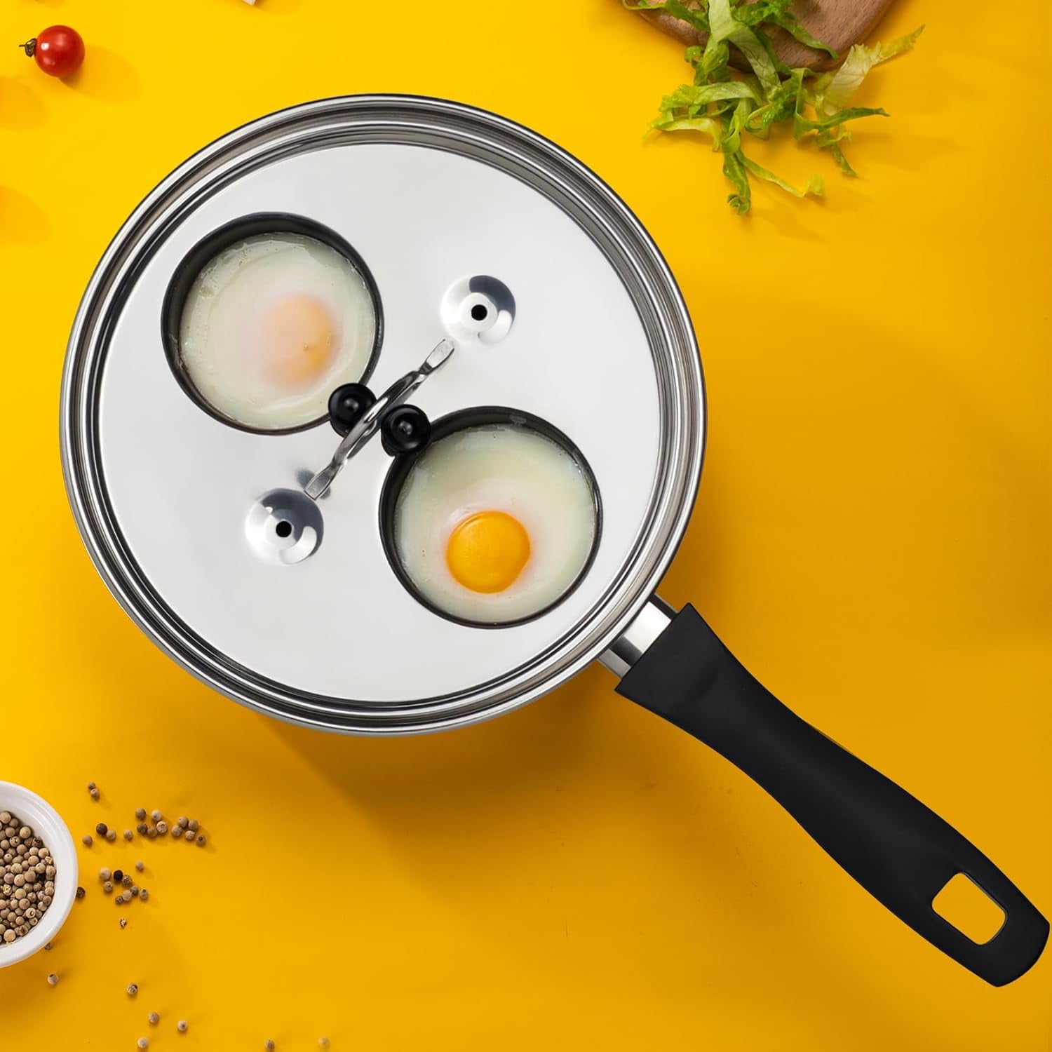 Egg Poacher Pan with Nonstick Cups and Mixing Bowls Set for Healthy Breakfast Cooking on Induction Stove