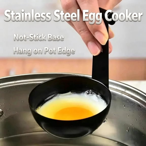 Egg Poacher, Stainless Steel Hanging Egg Poaching Cup with Hook, Non-Stick Egg Cooker for Poached Eggs and Eggs Benedict, Compact Kitchen Tool for Stovetop, Camping, and Outdoor Cooking