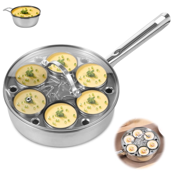 Egg Poacher with 6 Cup Nonstick Stainless Steel 2 in 1 Egg Poacher Pan and Stew Pot with Lid Induction and Gas Stove Cookware Set