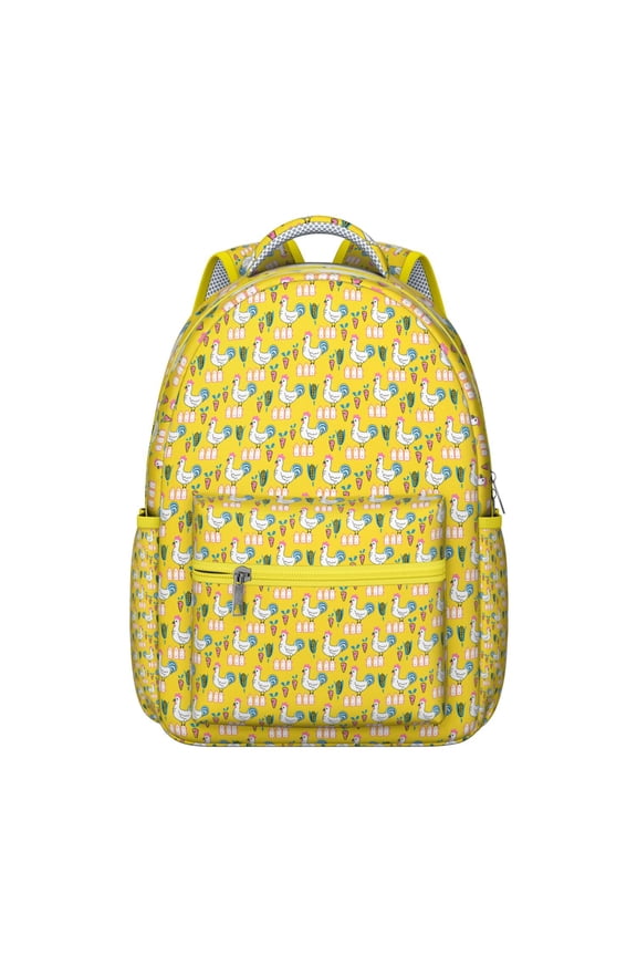 Egg Print Student Backpack Farm Chicken Cartoon Design Cute Hen and Chick Pattern Rustic School Bag for Student Coop Theme