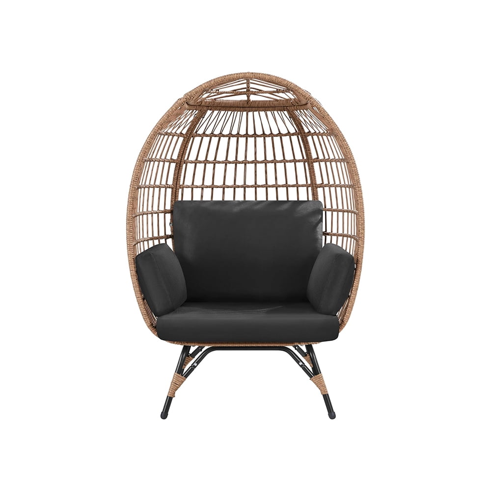 Egg Rattan Chair, Indoor/Outdoor PE Rattan Egg Basket Lounge Chair w/ 4 ...