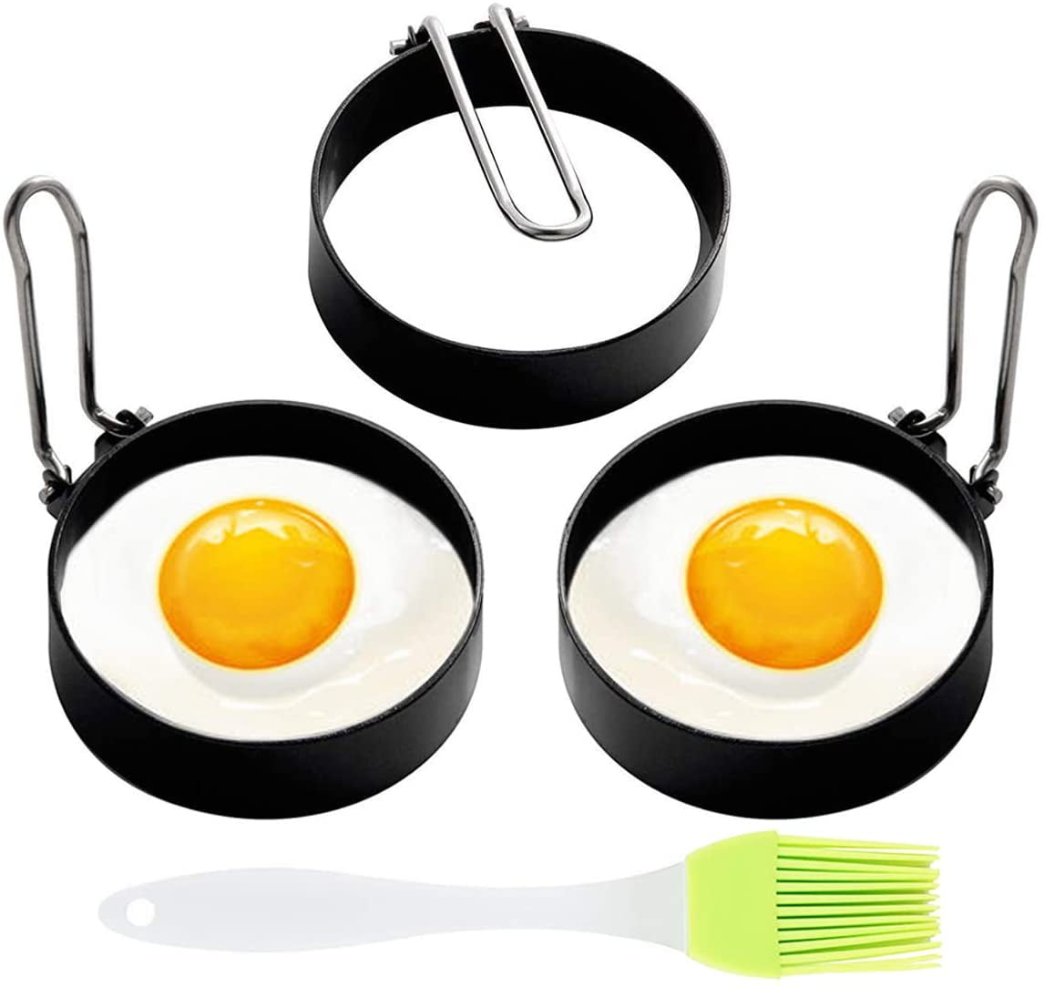 Yubng 35 inch Stainless Steel Egg Rings for Egg Mcmuffins, 4 Pack, Egg Molds for Frying Eggs, Mini Pancakes Ring with Anti-scald Handle 4 Pack, 35Inc