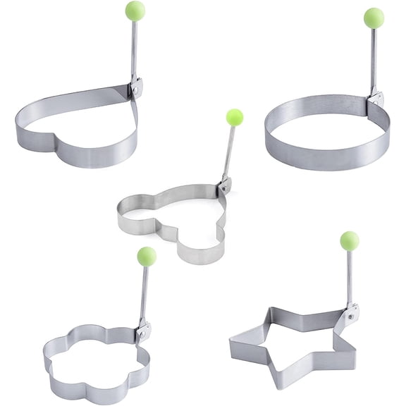 Egg Ring For Frying Eggs Round Egg Shaper Mold With Anti-scald Handle Pancake Mold For Frying Eggs And Omelet Different Shapes Fried Egg Mould Nonstick Egg Rings Set Of 5
