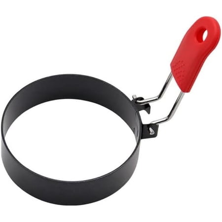 Egg Ring Stainless Steel Round Mold Fryer, Anti Scalding Silicone Egg Ring, Non Sticking Circular Egg Frying Mold for Camping Breakfast Sandwich Burger (Red,3.5 Inch)
