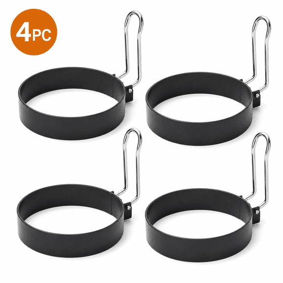 Egg Rings for Frying Eggs, 4 Pack Non Stick Egg Molds with Iron and Stainless Steel Construction, Round Cooking Rings for Eggs, Burgers and Breakfast Food Preparation