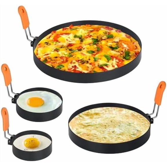 Egg Rings for Griddle Frying Eggs Upgraded 4 Packs, Pancake Shapers with Orange Silicone Handle Non-stick Egg Molds for cooking Breakfast Omelette Sandwiches (3", 3.5", 6", 8")