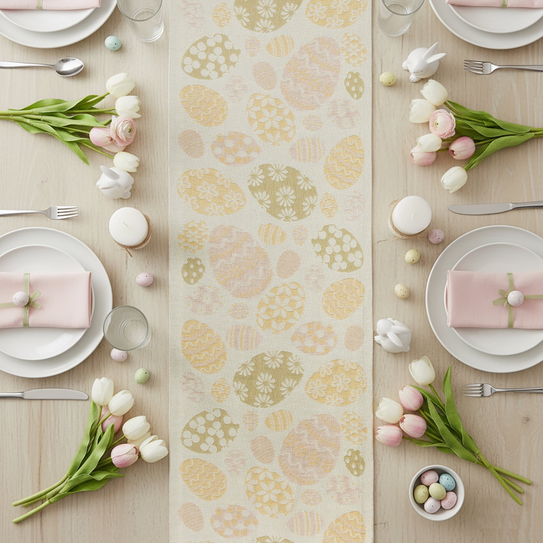 Easter Egg Table Runner - 14" x 90" - 100% Cotton, Multi-color