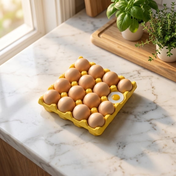 Egg Shape Refrigerator Magnet Set, Realistic Food Fridge Magnets 16 Slot Yellow Tray Base Soft Drop Proof PVC, Cute Kitchen Notes Organizer for Metal Cabinets Whiteboards Lockers