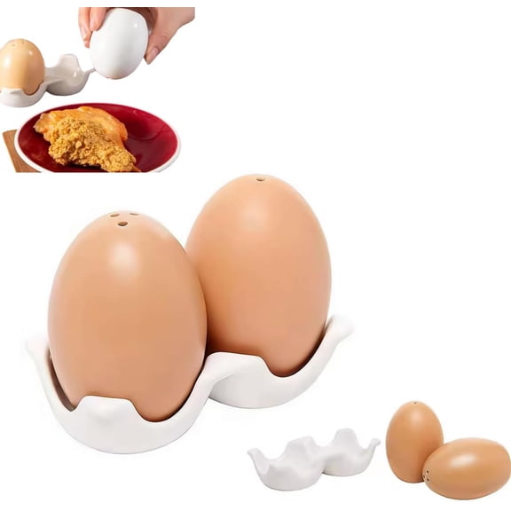 Egg Shape Salt and Pepper Shakers,Novelty Salt Shaker Set with Tray,Toothpick Jar Bottle With Holes,Egg-Shaped Ceramic Spice Shaker Seasoning Dispenser for Restaurant Kitchen