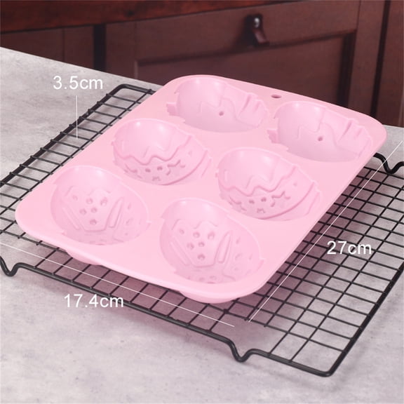 Egg Shape Silicone Molds 3.5 Inch, 1-Pack Chocolate Baking Holiday Easter Mould, Non-Stick BPA Free, Kid-Friendly Soap Mold Rabbit & Floral Designs, Pink