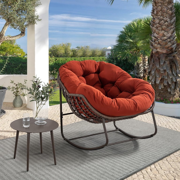Egg Shape Wicker Rocking Chair Thick Cushion Modern Lounger for Balcony and  Garden Comfy Rocking Chair for Indoor and Outdoor Relaxation - Walmart.com