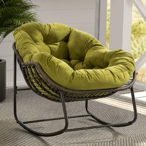 Egg Shape Wicker Rocking Chair Thick Cushion Modern Lounger for Balcony and Garden Comfy Rocking Chair for Indoor and Outdoor Relaxation