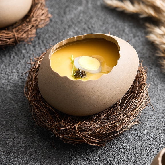 Egg-Shaped Ceramic Dessert Bowl Creative Restaurant Tableware for Souffle, Pudding, and Appetizers, Unique Modern Serving Dish