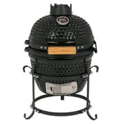 Egg Shaped Ceramic Kamado Charcoal Grill, 13 Inch Multi Function Outdoor Ceramic Barbecue Oven for Grilling, Smoking, Baking, Roasting
