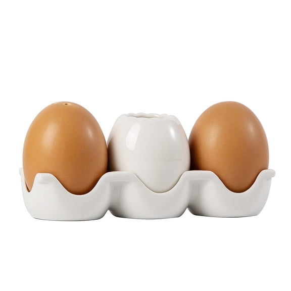Egg Shaped Ceramic Salt and Pepper Shakers with Tray for Barbecue Restaurant Kitchen Household Use