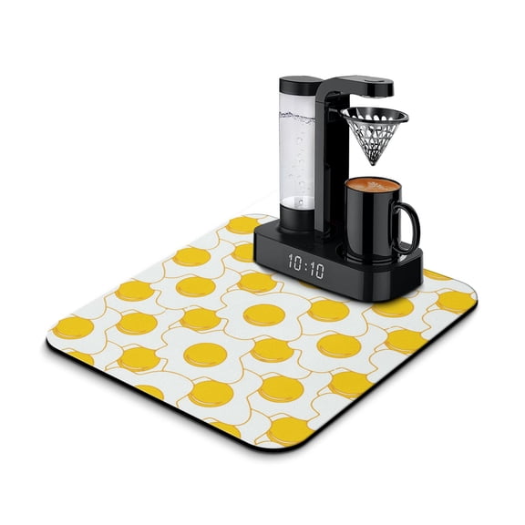 Egg-Shaped Coffee Drying Mat - Ultra Absorbent Non-Slip Mat for Espresso Machine, Kawaii Breakfast-Themed Coffee Station Mat, Retro Foodie Design