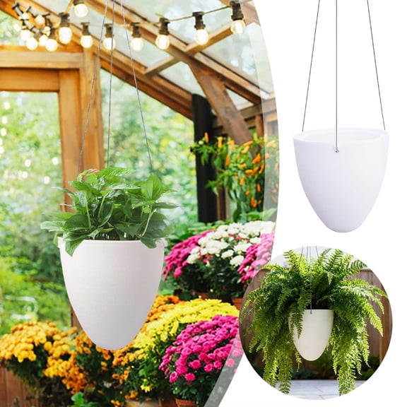Egg-Shaped Hanging Planter with Self-Watering Reservoir, Modern Plastic Lazy Pot for & Herbs, Includes 1 Pot with Inner Basket & S-Hook