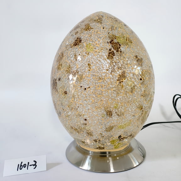 Egg-Shaped Mosaic Glass Table Lamp with Polished Metal Base & Glass Shade - Modern Geometric Suitable for Nightstand, Study Desk, Christmas, Easter Decorations - Glass/Metal Table Lamps for,, Fixture
