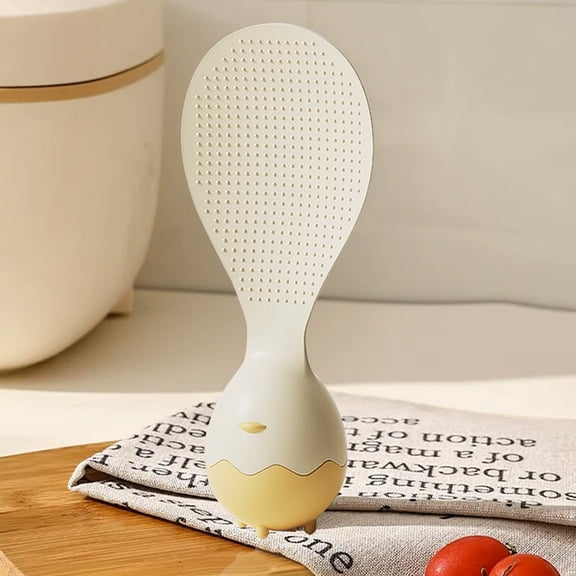 Egg-Shaped Rice Spoon - Non-Stick Rice Paddle Serving Spoon - Kitchen Cooking Utensil for Rice Stew Stirring - 2-Pack Yellow and Green