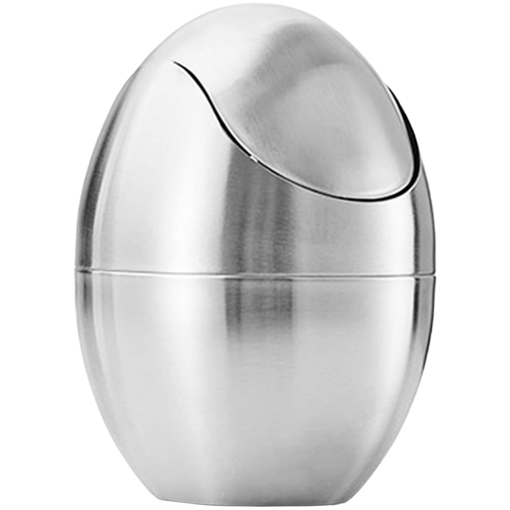 Egg Shaped Trash Can Garbage Office Waste Basket Stainless Steel Metal ...