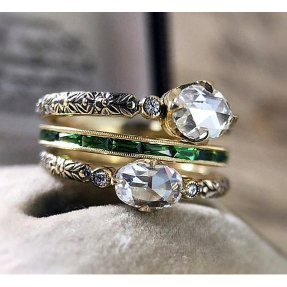 Unisex Egg Shaped White Zircon Crystal Ring Geometric Design Electroplated Metal Alloy Inlaid Artificial Gem Fashion Jewelry Band Statement Ring