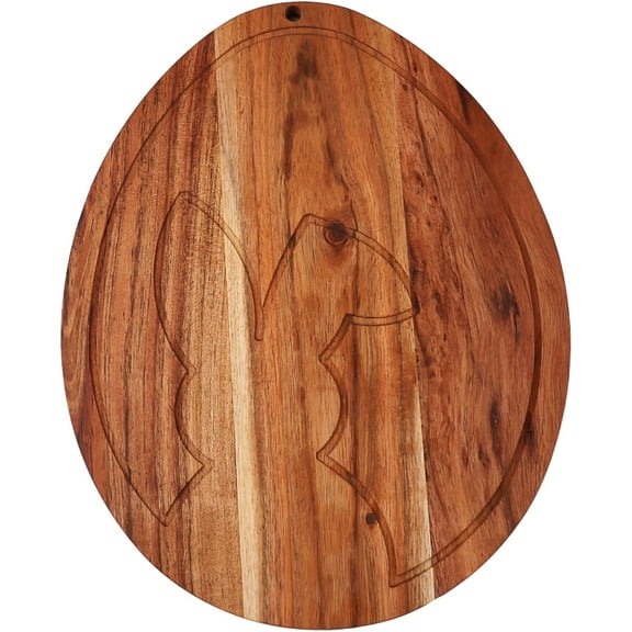 Egg Shaped Wood Serving Board, Wood Cutting Board for Kitchen with Groove, Wooden Charcuterie Boards, Egg Bunny Serving Platter for Cheese and Food, 13" x 10.3"