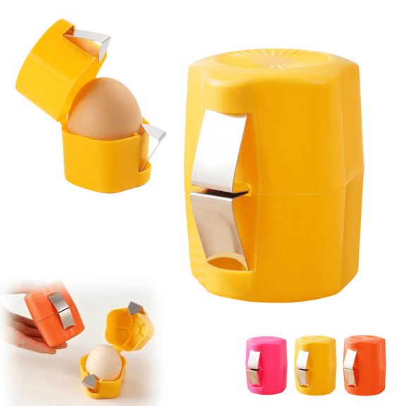 Egg Shell Opener, Egg Shell Cutter, New Handheld Egg Opener for Hard Boiled Eggs, Egg Cracker Tool for Raw Egg, Stainless Steel Eggshell Breaker Eggs Shell Cutter(Yellow)