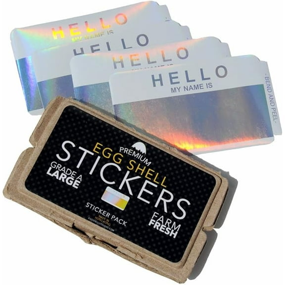 Egg Shell Sticker Hello My Name is Hologram Blanks Pack - 50pcs Writable Surface Permanent Street Art Sticker Slaps