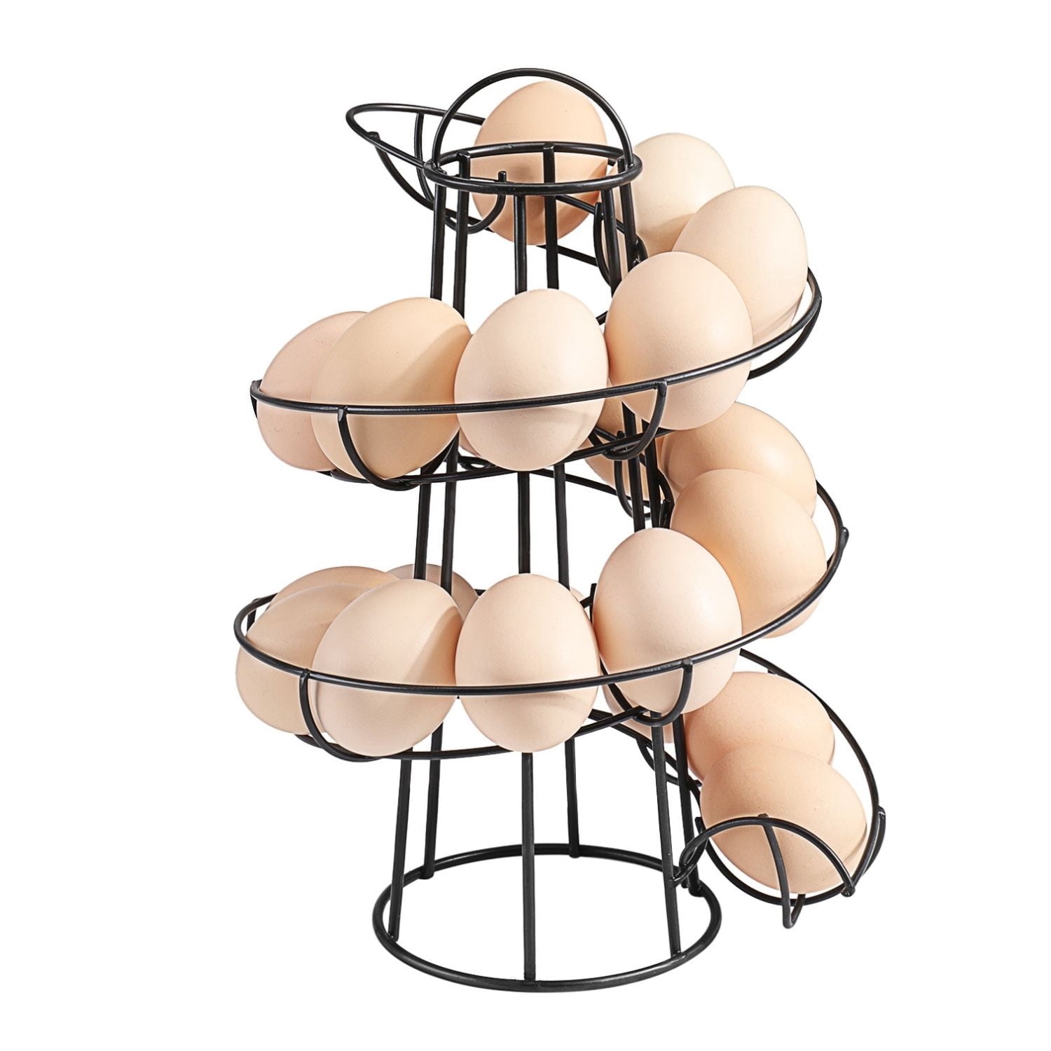 Egg Skelter Deluxe Modern Spiraling Dispenser Rack (Medium) - Chrome Plated Freestanding Wire Chicken Egg Storage Organizer Display Holder Basket for Countertop Kitchen, Black