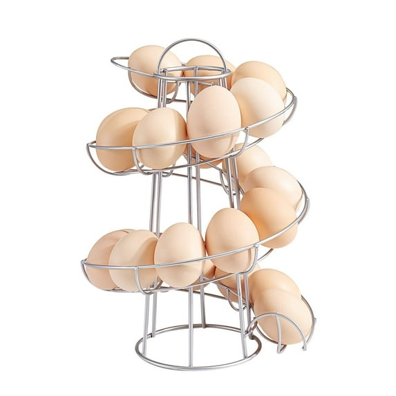 Egg Skelter Deluxe Modern Spiraling Dispenser Rack (Medium) - Chrome Plated Freestanding Wire Chicken Egg Storage Organizer Display Holder Basket for Countertop Kitchen, Silver