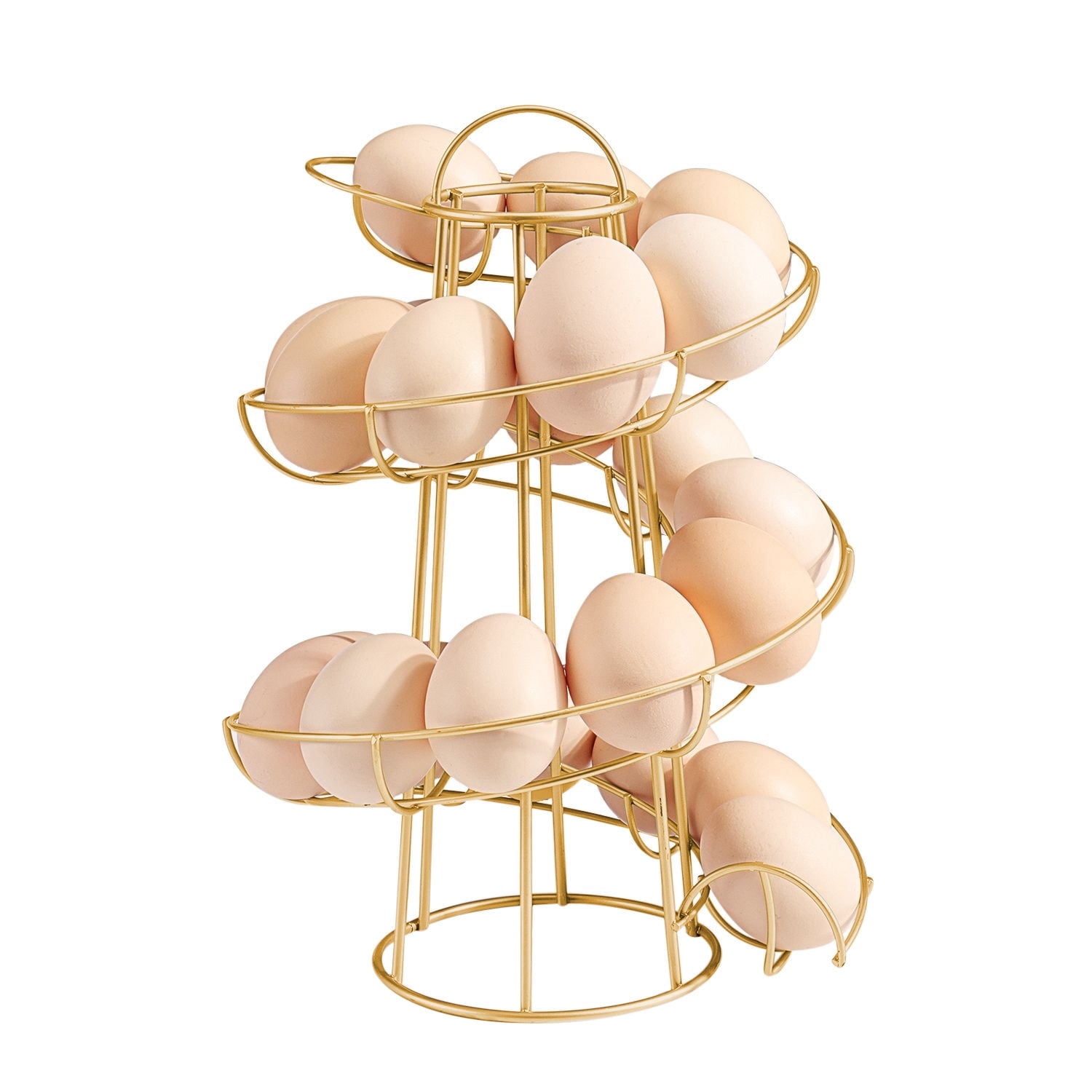 Egg Skelter Deluxe Modern Spiraling Dispenser Rack (Medium) - Chrome Plated Freestanding Wire Chicken Egg Storage Organizer Display Holder Basket for Countertop Kitchen, Gold