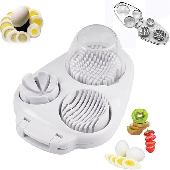 Egg Slicer 3 Ways, Next Level Egg Slicer, Egg Slicers for Hard Boiled Eggs, 2025 New Stainless Steel Dicer Eggs Slicer Dishwasher Safe, Strawberry Slicers Grape Cutter (1Pcs)