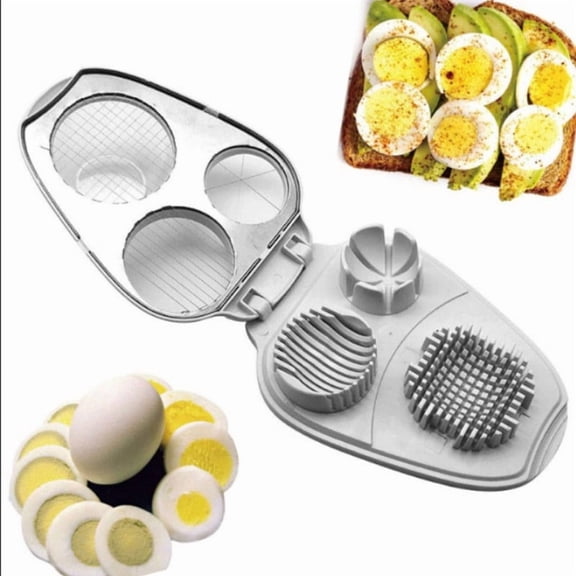 Egg Slicer Fruit Cutter, 3-in-1 Manual Kitchen Tool with Interchangeable Stainless Steel Heads for Wedging and Dicing, Ergonomic Non-slip Base, Dishwasher Safe Design, Topliu