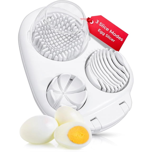 Egg Slicer for Hard Boiled Eggs 3 Slice Modes Egg Cutter, Stainless Steel Dicer, Kitchen Chopper Tool for Strawberry, Mushroom, Grape, Cherry Tomato White